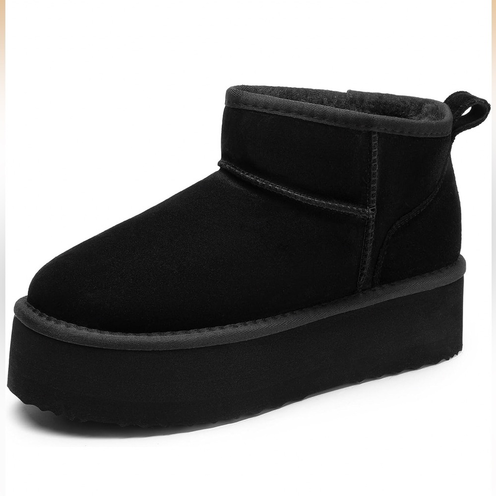 Cozy Black Suede Ankle Bootie with Plush Lining